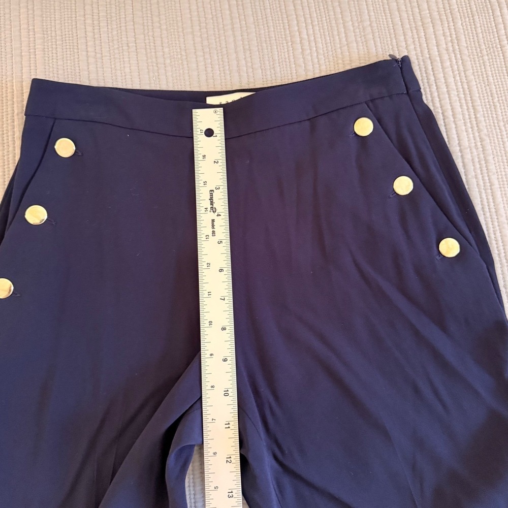 Sandro Paris Womens Navy  Gold Button Sailor Trousers High Waist Pants Size 38 - Picture 5 of 14